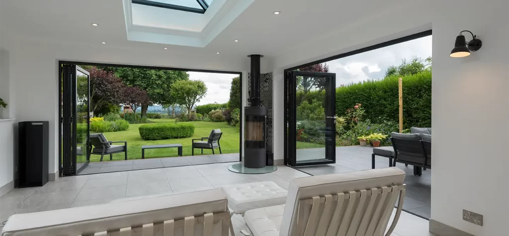 Open black bi-fold door - Integra Windows